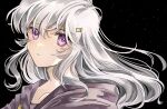  1girl absurdres black_background cape circlet close-up collarbone commission deirdre_(fire_emblem) dress fire_emblem fire_emblem:_genealogy_of_the_holy_war grey_hair hair_between_eyes highres long_hair looking_at_viewer omlililimo purple_cape purple_eyes simple_background solo upper_body 