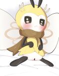  blush brown_eyes censored female generation_7_pokemon genitals hi_res himimi looking_at_viewer nintendo pokemon pokemon_(species) pussy ribombee solo spread_legs spreading white_body wings yellow_body 