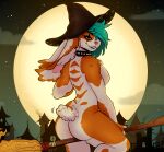  absurd_res anthro breasts broom broom_riding butt cleaning_tool clothing cloud collar female flying hat headgear headwear hi_res highlights_(coloring) lagomorph leporid mammal moon nude rabbit sky slime-pupp solo star tasteful_nudity witch_hat 