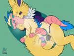  2023 anal archeops bodily_fluids eeveelution fossil_pokemon generation_1_pokemon generation_2_pokemon generation_5_pokemon genital_fluids hi_res hybrid_pokemon jolteon licking_crotch nintendo pokemon pokemon_(species) precum quilava syngie tail tail_mouth unusual_anatomy unusual_tail 