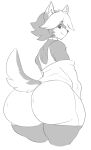  anthro big_butt butt canid canine canis clothed clothing desi domestic_dog girly hi_res huge_butt male mammal monochrome simple_background solo thecon thick_thighs white_background 
