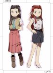  2girls ace_attorney arms_behind_back black_skirt boots braid brown_hair closed_mouth collared_shirt cosplay dahlia_hawthorne full_body hair_ribbon hand_on_hip high_heels higurashi_no_naku_koro_ni iris_(ace_attorney) long_hair long_skirt looking_at_another matching_hairstyle multiple_girls open_clothes open_vest phoenix_wright:_ace_attorney_-_trials_and_tribulations pleated_skirt red_hair red_skirt ribbed_sweater ribbon shirt siblings sisters skirt smile sonozaki_mion sonozaki_mion_(cosplay) sonozaki_shion sonozaki_shion_(cosplay) standing sweater turtleneck turtleneck_sweater twins vest wahootarou white_shirt white_sweater yellow_ribbon yellow_vest 