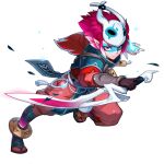  1boy artist_request facepaint highres hitodama holding holding_sword holding_weapon mask medium_hair multicolored_hair ninja non-web_source official_alternate_costume official_art omega_strikers pink_hair reverse_grip running solo sword tabi two-tone_hair waist_tassel weapon white_hair zentaro_(omega_strikers) 