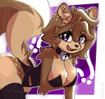  absurd_res anthro big_breasts big_butt black_clothing breasts butt clothed clothing collar eyelashes female fluffy fluffy_tail fur hair hi_res looking_at_viewer nipple_outline open_mouth robynfloof simple_background solo solo_focus squish tail thick_thighs wide_hips 