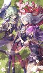  3girls absurdres binoculars byleth_(female)_(fire_emblem) byleth_(fire_emblem) cape commission commissioner_upload edelgard_von_hresvelg fire_emblem fire_emblem:_three_houses fire_emblem_warriors:_three_hopes garreg_mach_monastery_uniform goggles goggles_on_head green_hair grey_hair gun headset highres huanxiangfengmi09151 mask mouth_mask multiple_girls purple_hair rifle shez_(female)_(fire_emblem) shez_(fire_emblem) weapon 