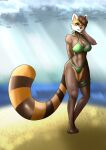  absurd_res ailurid anthro bikini bikini_bottom bikini_top breasts cleavage clothed clothing crossgender curvy_figure elmasiosare female hi_res looking_at_viewer mammal muscular muscular_female olivia_imitaru_(some_dumm_wah) one_eye_closed oscar_imitaru_(some_dumm_wah) red_panda side_boob solo swimwear wink winking_at_viewer 