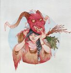  blackhaired christmas female hi_res holidays kampnachten krampus ledgends painting_(artwork) tradition traditional_media_(artwork) watercolor_(artwork) wooden_mask 