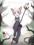  1girl ahoge animal_ears arknights artist_name bag between_toes black_pantyhose blue_eyes blush character_name cloak closed_mouth copyright_name dated feet foreshortening fox_ears fox_girl gloves grass highres holding holding_staff looking_at_viewer pale_skin pantyhose pink_hair shoes shoes_removed short_hair sitting sneakers soles solo staff sussurro_(arknights) syringe toes tree tsukibara white_cloak white_gloves 