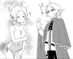  1girl blush cloak ekuharu elf gloves greyscale monochrome multiple_views mushoku_tensei navel panties pants pointy_ears ranoa_magic_academy_school_uniform school_uniform short_hair side-tie_panties sunglasses underwear waving 