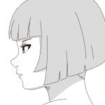  1girl copyright_request from_side greyscale kuro_kosyou monochrome portrait profile short_hair simple_background solo thick_eyebrows white_background 