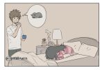  1boy 1girl bed cat cup kimi_no_na_wa. miyamizu_mitsuha sleeping su_(grebluyon) tachibana_taki toothbrush 