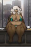  anthro areola bear belly big_belly big_breasts bikini biped boss breasts catherine_(mexifurfoof) clothed clothing cream_hair curvy_figure desk detailed_background digital_drawing_(artwork) digital_media_(artwork) eyewear female fur furniture genitals glasses hair hi_res huge_breasts looking_at_viewer mammal mature_female mexifurfoof nude office overweight pussy simple_background smile solo swimwear table thick_thighs thong underwear voluptuous wide_hips 