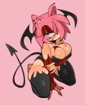  2023 absurd_res amy_rose anthro barefoot big_breasts blood bodily_fluids breasts cleavage clothed clothing eulipotyphlan feet female fiinel hair hedgehog hi_res kneeling mammal pink_hair sega soles solo sonic_the_hedgehog_(series) tan_body vampire 