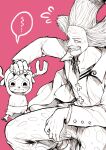  ... 2boys absurdres animal_ears antlers black_eyes blush closed_mouth crying crying_with_eyes_open dr._hiluluk facial_hair greyscale_with_colored_background hand_on_another&#039;s_head highres horns looking_at_another male_focus multiple_boys one_piece pink_background reindeer_antlers short_hair smile speech_bubble stubble tears teeth tony_tony_chopper white_hair yotsumi_shiro 