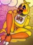  animatronic anthro anus avian bird blush bodily_fluids chica_(fnaf) chicken female five_nights_at_freddy&#039;s galliform gallus_(genus) genitals machine peeing peeing_on_self phasianid pussy robot sagefullmoon scottgames solo spread_pussy spreading steel_wool_studios sweat 