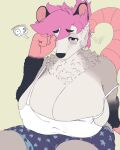  abby_(maeballs) absurd_res american_opossum anthro bed_head big_breasts breasts female goopdraw hair hi_res huge_breasts mammal marsupial open_mouth pink_hair pinup pose solo tired tired_eyes yawn 