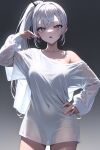  1girl ai-generated hair_between_eyes highres long_hair looking_at_viewer non-web_source oversized_clothes oversized_shirt rwby shirt standing transparent weiss_schnee 