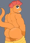  3loy absurd_res anthro balls big_butt butt digital_media_(artwork) generation_5_pokemon genitals hi_res lizard looking_at_viewer looking_back male muscular muscular_anthro muscular_male nintendo nude orange_body orange_scales pokemon pokemon_(species) presenting presenting_hindquarters reptile scales scalie scrafty smile solo 