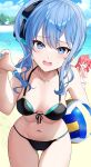  &gt;_&lt; 2girls absurdres ahoge ball beach beach_volleyball bikini black_bikini blue_eyes blue_hair breasts cloud commentary_request day hair_between_eyes highres holding holding_ball hololive hoshimachi_suisei jewelry kudoukudokudo long_hair looking_at_viewer multiple_girls navel necklace ocean open_mouth outdoors pink_hair sakura_miko sand side_ponytail small_breasts star_(symbol) star_in_eye stomach swimsuit symbol_in_eye virtual_youtuber volleyball_(object) 