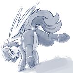  2019 butt clothing dimfann dock equid equine eyebrows eyelashes feathered_wings feathers female feral friendship_is_magic hair hasbro hi_res hooves horseshoe looking_at_viewer mammal mane monochrome my_little_pony open_mouth open_smile pegasus simple_background smile solo spitfire_(mlp) tail underhoof uniform white_background wings wonderbolts_(mlp) wonderbolts_uniform 
