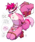 absurd_res anthro arms_tied bdsm bondage bound buttplug canid canine duo duskihorns fox fur gag genitals girly hi_res male male/male mammal overstimulation penile penis pink_body pink_fur plug_(sex_toy) sex_toy solo vibrator vibrator_on_penis 