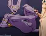  anthro balls beerus bodily_fluids claws cum cum_on_face cum_on_feet cum_on_penis cumshot domestic_cat dragon_ball dragon_ball_super duo ejaculation erection feet felid feline felis foot_fetish foot_focus foot_play footjob genital_fluids genitals hairless hairless_cat hi_res human interspecies male male/male mammal nude open_mouth penis prismanoodle_(artist) sex simple_background smile sphynx_(cat) toes 