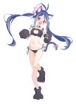  absurdres animal_ear_legwear animal_ears antenna_hair bangs bell bitseon black_bra black_panties blue_archive blue_hair blush bra cat_cutout cat_ear_legwear cat_ears cat_lingerie cat_tail choker cleavage_cutout clothing_cutout frilled_bra frills fubuki_(blue_archive) grey_hair halo highres jingle_bell lingerie looking_at_viewer meme_attire multicolored_hair neck_bell panties parted_bangs paw_pose paw_print red_eyes side-tie_panties streaked_hair tail twintails underwear underwear_only 