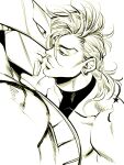  2boys birthmark dio_brando earrings face-to-face heart-shaped_ornament jewelry joestar_birthmark jojo_no_kimyou_na_bouken male_focus merumeru626 monochrome multiple_boys sleeveless sleeveless_turtleneck stand_(jojo) stardust_crusaders the_world turtleneck 