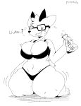  2022 anthro artist_name big_breasts black_and_white black_bra black_clothing black_nose black_panties black_underwear blush blush_lines bodily_fluids bovid bra breast_expansion breasts bulging_breasts caprine chubby_anthro chubby_female clothed clothing expansion eyebrows eyelashes eyewear featureless_breasts female glasses goat holding_object holding_potion huge_breasts mammal monochrome navel open_mouth panties pixcello potion rectangular_glasses scut_tail shadow shelly_(skullman_777) short_tail slightly_chubby snout solo stuttering sweat tail thick_thighs thigh_expansion underwear weight_gain wide_hips 