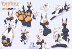  absurd_res anthro black_body blep breasts butt closed_smile cypher_(rz54) dipstick_ears duo empty_eyes eyewear featureless_breasts female goggles hi_res model_sheet mouth_closed multicolored_ears nude orange_pawpads orange_tongue pawpads rz54 sitting smile solo tongue tongue_out white_body 