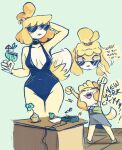  absurd_res animal_crossing anthro bbravaa bell beverage big_breasts blonde_hair breasts canid canine canis cleavage clothed clothing container cup curvy_figure desk domestic_dog drinking_glass eyewear female furniture glass glass_container glass_cup hair hi_res hourglass_figure isabelle_(animal_crossing) looking_at_viewer mammal nintendo shih_tzu solo sunglasses swimwear table toy_dog 