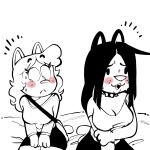  accessory amy_(creator_ant) anthro bag bed blush clothed clothing creator_ant domestic_cat duo embarrassed felid feline felis female furniture hair hi_res long_hair mammal naiyah_(creator_ant) on_bed short_hair simple_background sitting sitting_on_bed 