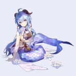  blue_hair ganyu_(genshin_impact) genshin_impact highres horns looking_at_viewer mermaid monster_girl oriori_0201 smile 