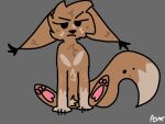 angry asmrx big_tail carcal crunchi dots ears_down feral floppy_ears fluffy grey_background hindpaw male no_shading paw_out pawpads paws pivoted_ears simple_background solo tail tuft watermark 