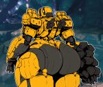 absurd_res armor big_butt butt deep_rock_galactic doretta_(deep_rock_galactic) drill female ghost_ship_games hi_res huge_butt huge_hips huge_thighs humanoid machine methados multicolored_body rear_view robot robot_humanoid small_waist solo thick_thighs two_tone_body yellow_body 