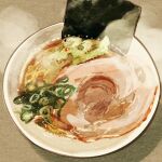  bowl food food_focus highres meat no_humans noodles nori_(seaweed) original poipoooo ramen shadow steam still_life 