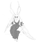  antennae_(anatomy) anthro armwear arthropod big_ears black_sclera blush blush_lines broad_shoulders bulge clothed clothing crossdressing dress girly hi_res hybrid inner_ear_fluff insect lagomorph lepidopteran leporid looking_at_viewer male mammal monochrome moth neck_tuft permaclot rabbit sitting sketch solo tuft wide_hips winged_arms wings 