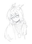  1girl arknights closed_eyes closed_mouth commentary_request facing_viewer glasses greyscale hair_between_eyes highres long_hair monochrome ribbed_sweater semi-rimless_eyewear silence_(arknights) solo sweater timesqiu turtleneck turtleneck_sweater under-rim_eyewear 