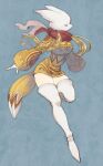  1girl animal_ears blonde_hair breasts closed_eyes fake_animal_ears fake_tail final_fantasy final_fantasy_tactics full_body long_sleeves mask medium_breasts mime_(fft) mozuku_(mozuuru0323) solo standing standing_on_one_leg sweater tail thighhighs 
