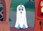  badumsquish blue_body blue_fur clothing costume door doorway equid equine friendship_is_magic fur ghost_costume hasbro hi_res horn mammal my_little_pony purple_eyes solo spoopy trixie_(mlp) unicorn 