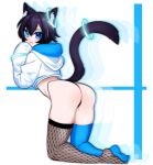  asian_mythology bakeneko butt cat-sith celtic_mythology clothing east_asian_mythology european_mythology felid feline female fishnet_thigh_highs glowstick_bracelet heterochromia hexchu hi_res hoodie human japanese_mythology legwear luci_ferin mammal mythology raised_tail solo tail thigh_highs topwear yokai 