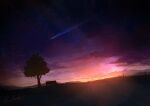  alu.m_(alpcmas) bench cloud horizon landscape meteor mixed-language_commentary mountainous_horizon night night_sky no_humans original park_bench power_lines signature silhouette sky star_(sky) starry_sky sunset tree twilight 