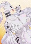  &lt;3 anthro big_breasts blue_eyes blush breasts butt claws dragon female fingers fur generation_5_pokemon hi_res huge_breasts legendary_pokemon lemonbizate_(artist) nintendo open_mouth pokemon pokemon_(species) reshiram simple_background solo tongue tongue_out white_body white_fur 