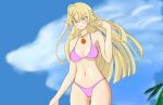  age_progression aged_up beach bikini blonde_hair blue_eyes breasts cleavage colored_eyelashes jewelry long_hair necklace one-piece_swimsuit pink_bikini pink_one-piece_swimsuit swimsuit tanya_degurechaff youjo_senki 
