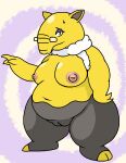  3_fingers anthro belly big_(disambiguation) big_belly big_butt bodily_fluids breasts butt dorothy_(somedutchweirdo) drowzee eyewear female fingers generation_1_pokemon glasses half-closed_eyes hi_res makeup narrowed_eyes nervous nervous_smile nintendo nipples overweight overweight_female pokemon pokemon_(species) raised_arm scarf solo somedutchweirdo sweat sweatdrop thick_thighs trunk wide_hips 