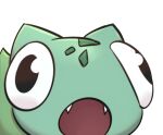  2023 ambiguous_gender big_eyes black_eyes bulbasaur cute_fangs derpy feral generation_1_pokemon green_body green_scales miso_souperstar nintendo open_mouth pie_cut_eyes pokemon pokemon_(species) scales scalie simple_background solo white_background 