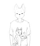 2019 anthro black_eyes canid canine canis clothing domestic_dog hi_res looking_at_viewer male mammal monochrome nekotanyanneko no_eyebrows serious shirt solo topwear 