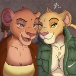  anthro clothing coat disney duo felid female jace_apollo jacket jewelry lion mammal necklace pantherine the_lion_king tiifu topwear zuri_(tlg) 