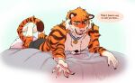  anthro canid canine clothed clothing collar duo felid fox hi_res male male/male mammal moshihun pantherine sitting_on_another submissive submissive_male tiger tongue tongue_out topless 
