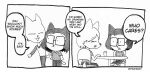  absurd_res anthro comic efradraws efrasona english_text eyewear felid feline glasses graphite_(artwork) group hair hi_res long_hair male mammal monochrome pencil_(artwork) relatable simple_background text traditional_media_(artwork) white_background 